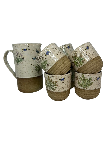 Conjunto com 6 copos e 1 jarra - borboletas