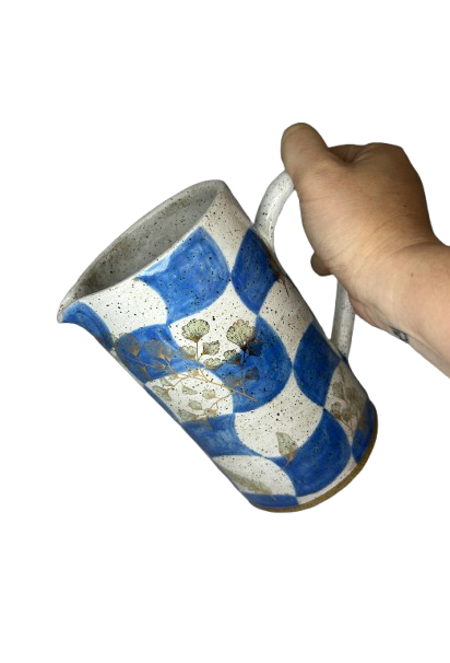 Jarra Xadrez Azul com Detalhes em Dourado