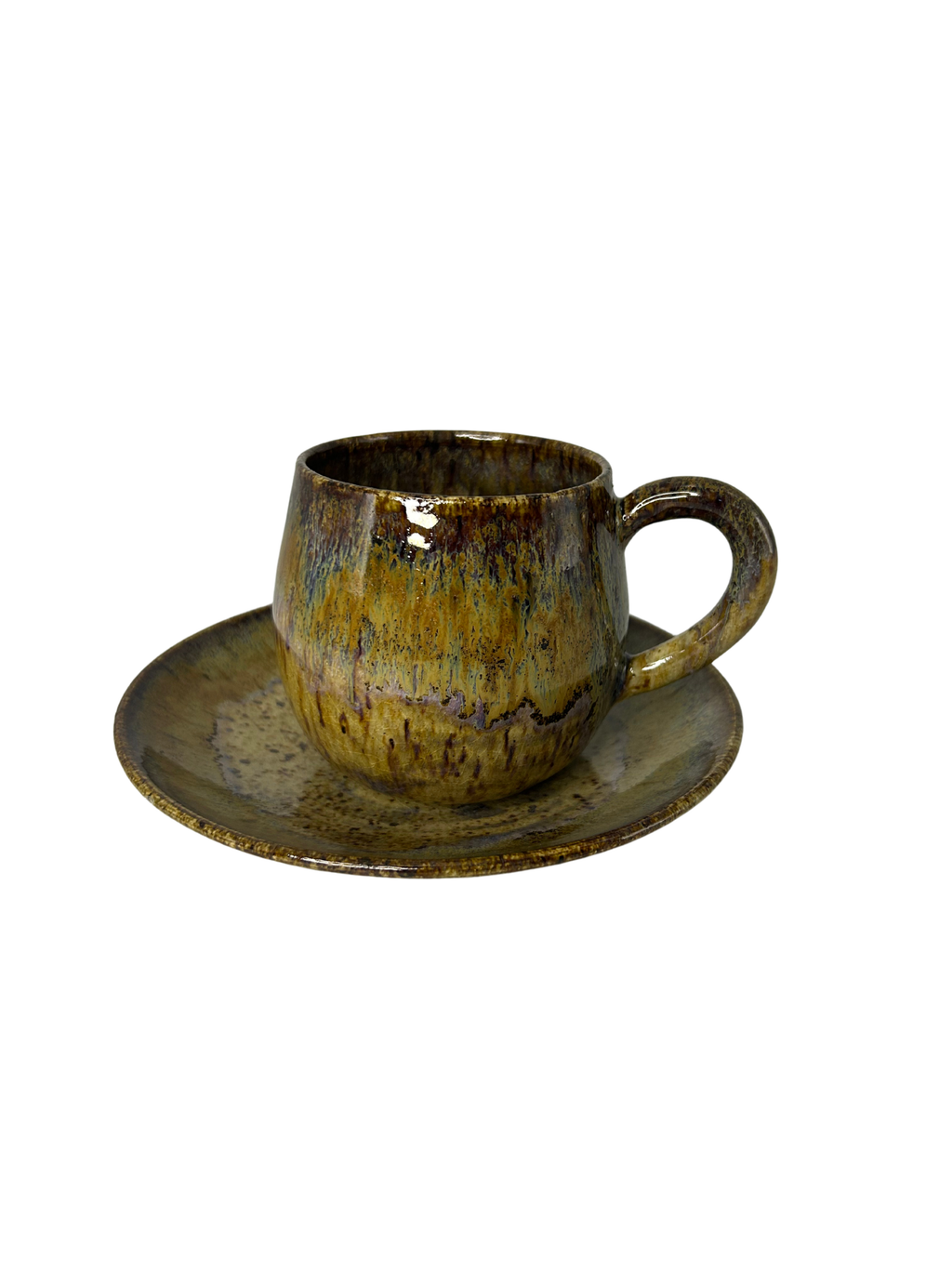 Conjunto 4 Canecas Manchadas Marrom com Pires