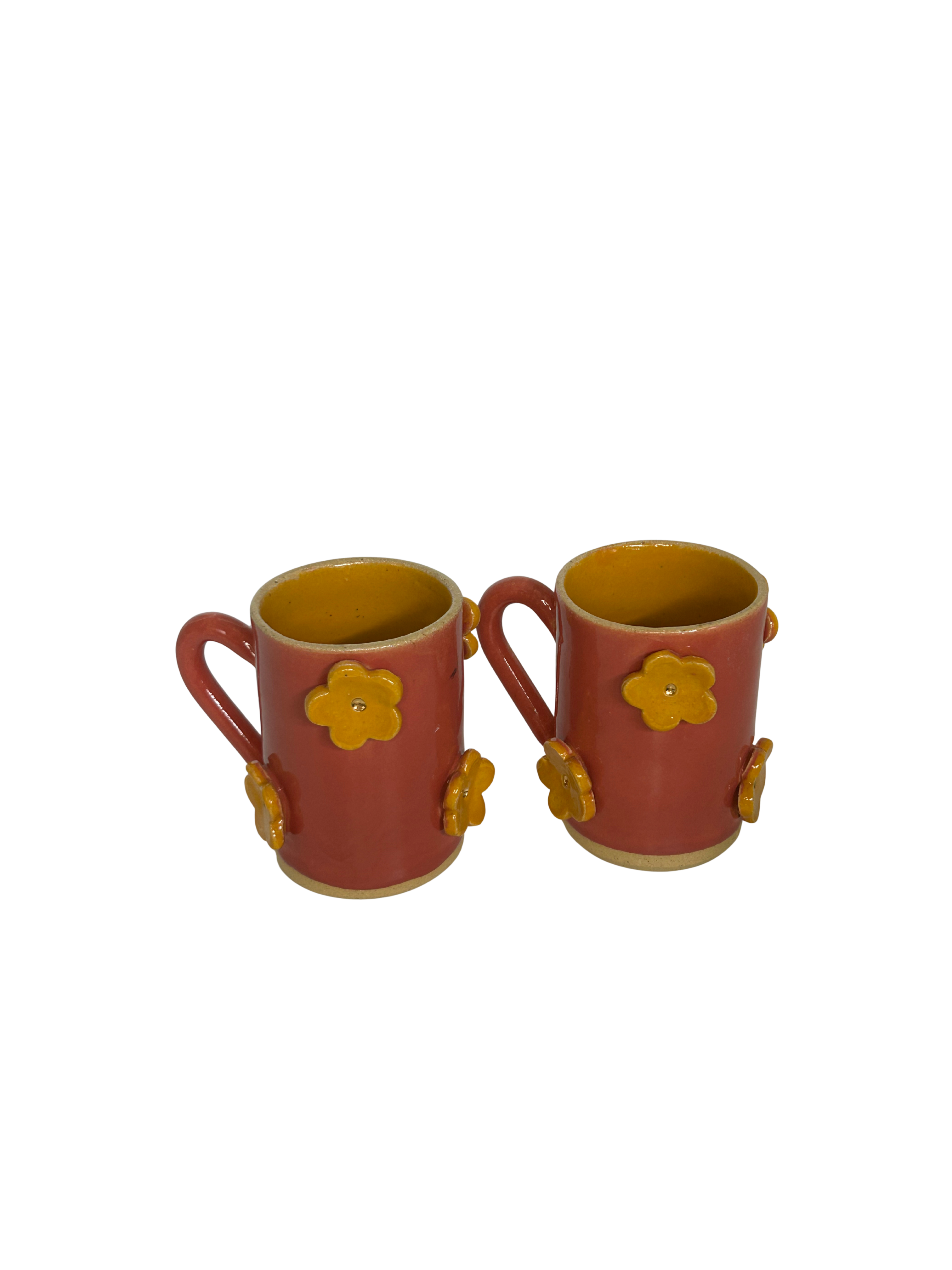 Dupla de Caneca Vermelha com Flor Amarela
