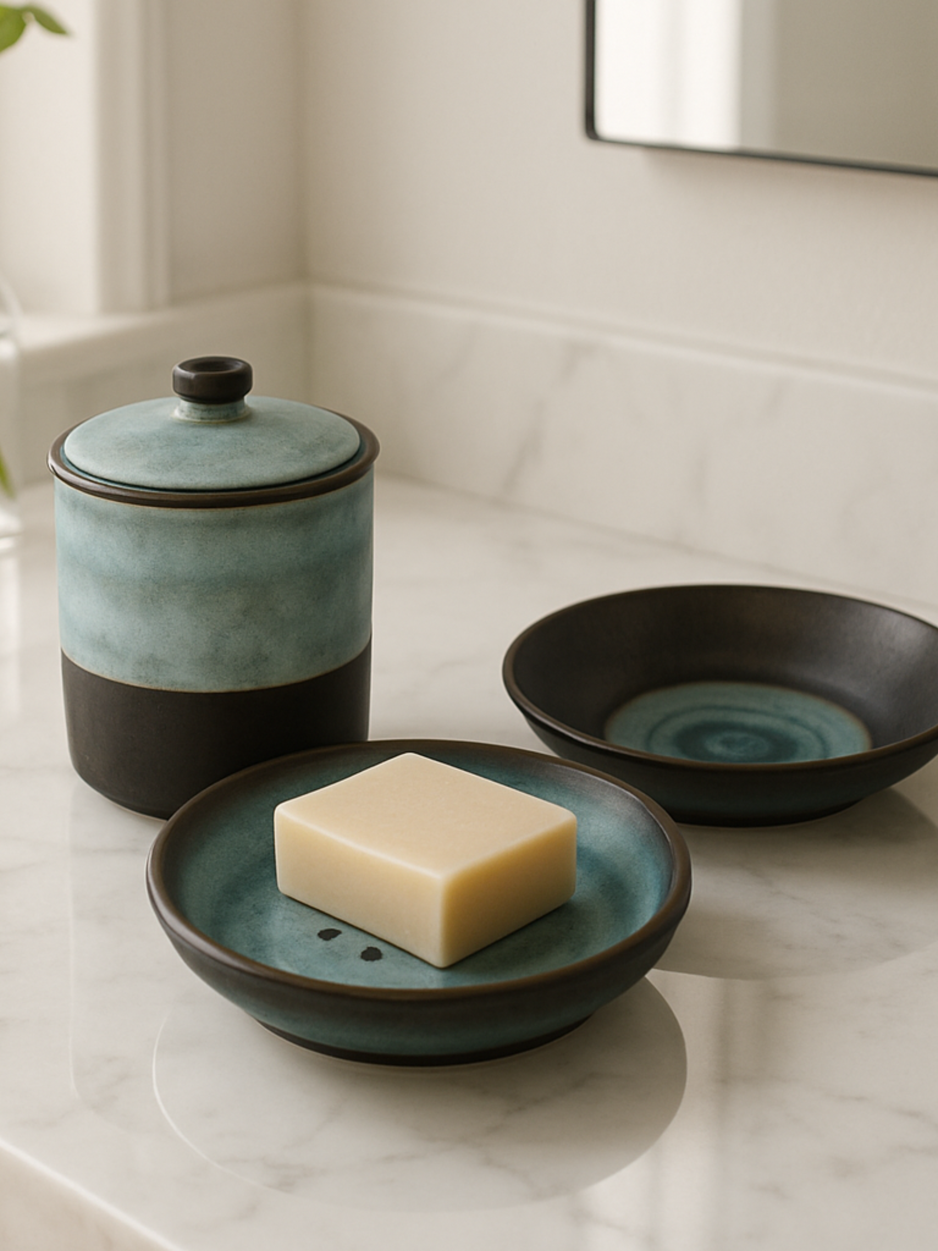 Kit Banheiro 3 Peças Azul com Preto