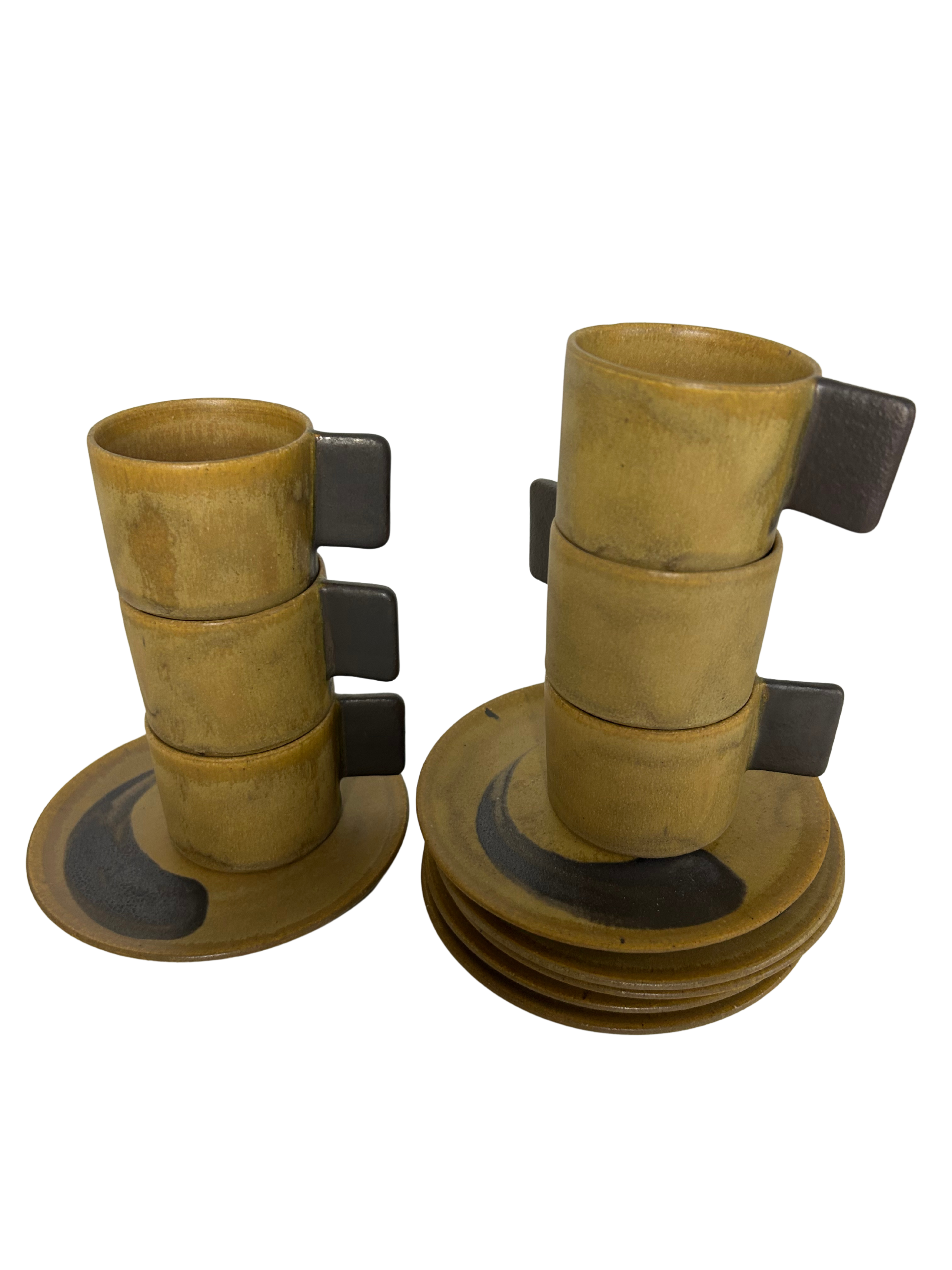 Conjunto 6 Xicaras Marrons Rusticas com Pires