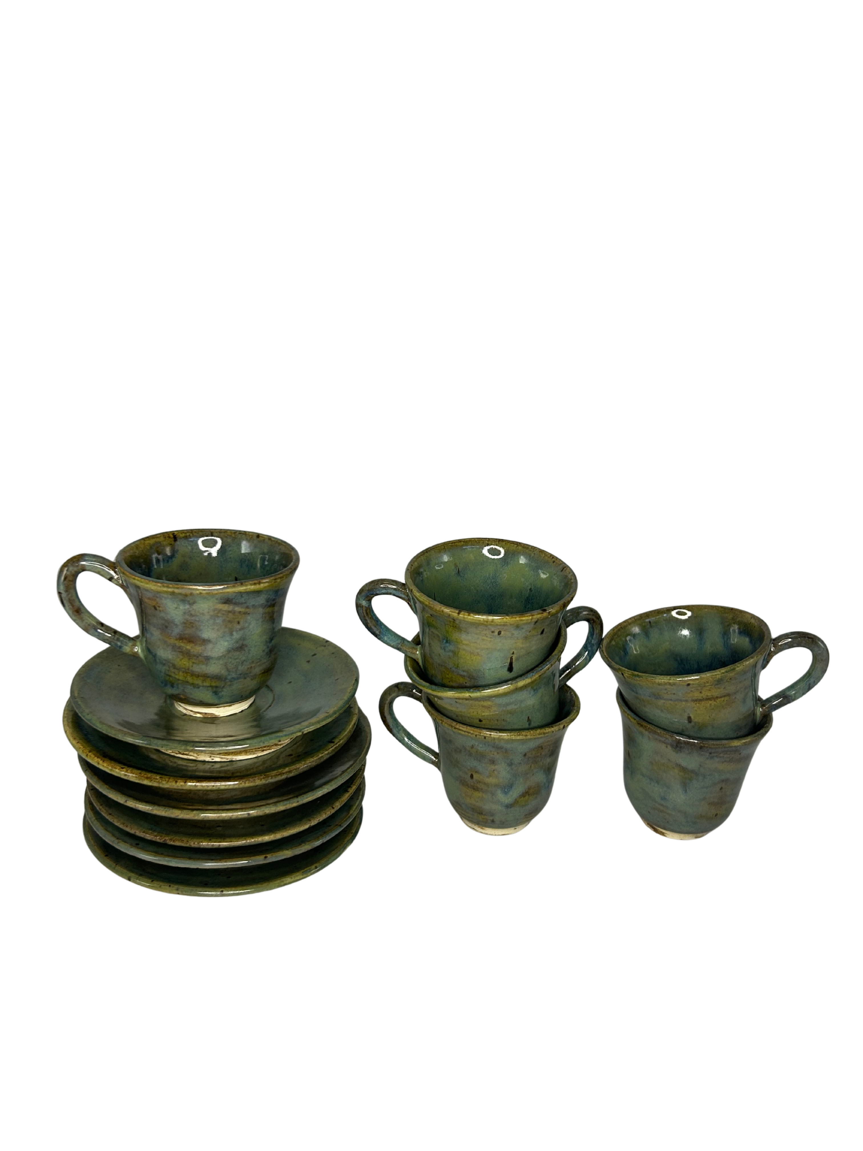 Conjunto 6 Xicaras Verde com Base Areia